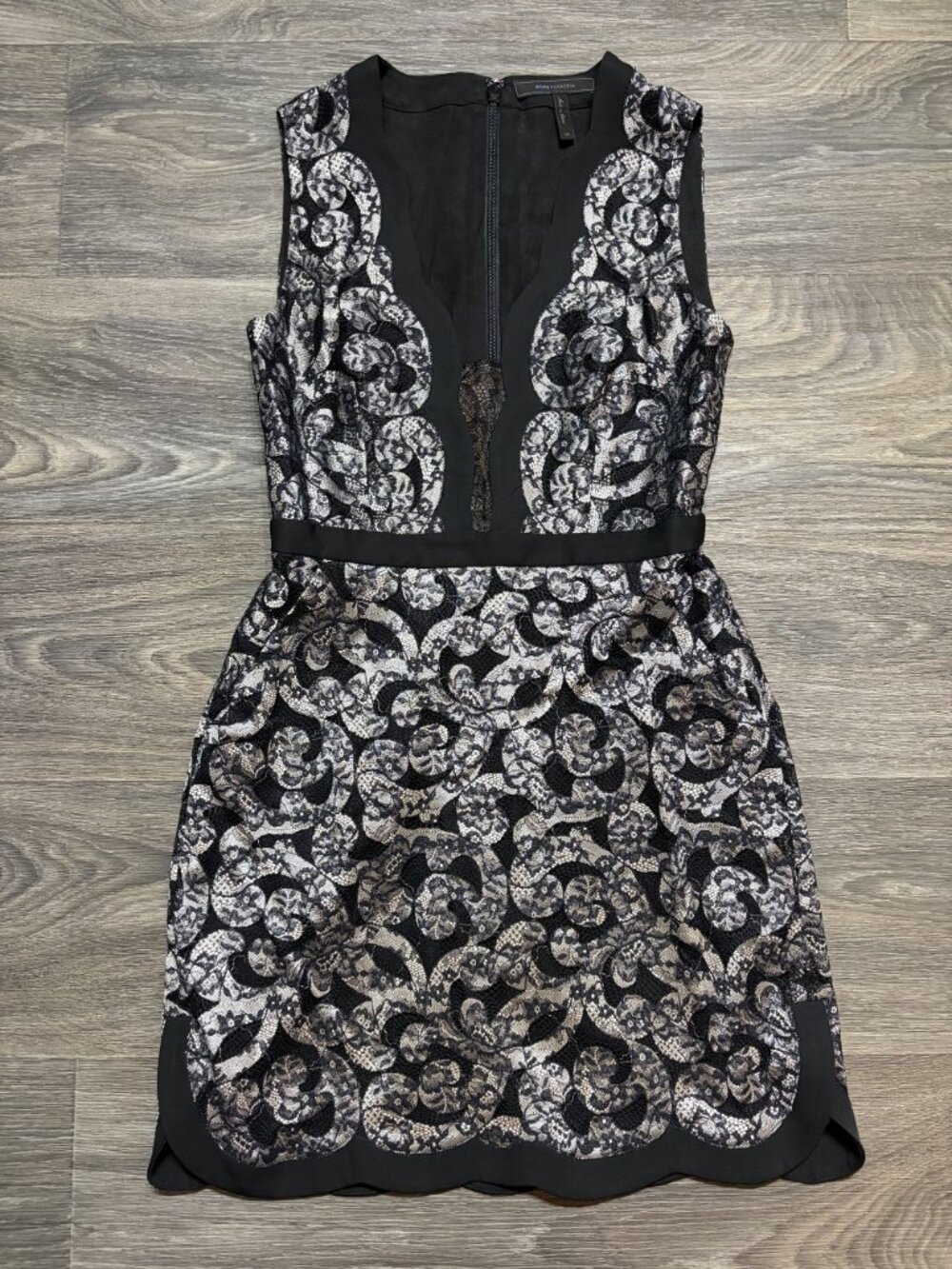 BCBG Max Azria Sirena Black Lace Overlay Cocktail Mini Dress 6 Y2K